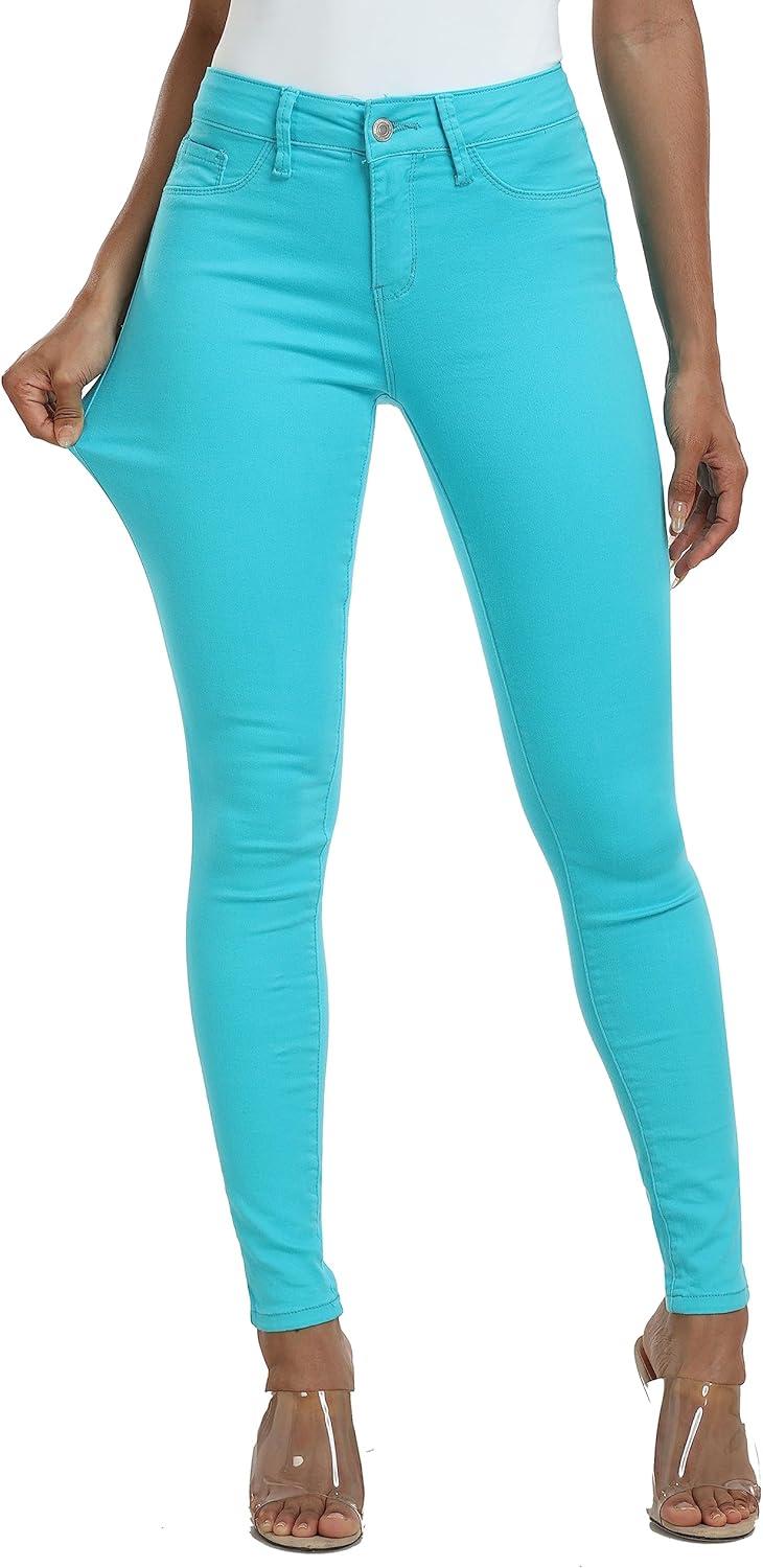 imageWAYRUNZ Womens Hyper Ultra Stretch Comfy Pants Colored MidRise Skinny Jean Juniors Jegging069aqua Blue