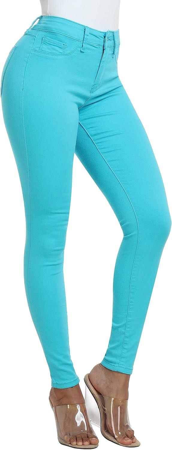 imageWAYRUNZ Womens Hyper Ultra Stretch Comfy Pants Colored MidRise Skinny Jean Juniors Jegging069aqua Blue