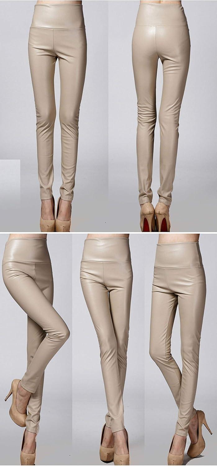 imageWomens Faux Leather Leggings Sexy Full Length Push Up High Waist PantsBeige