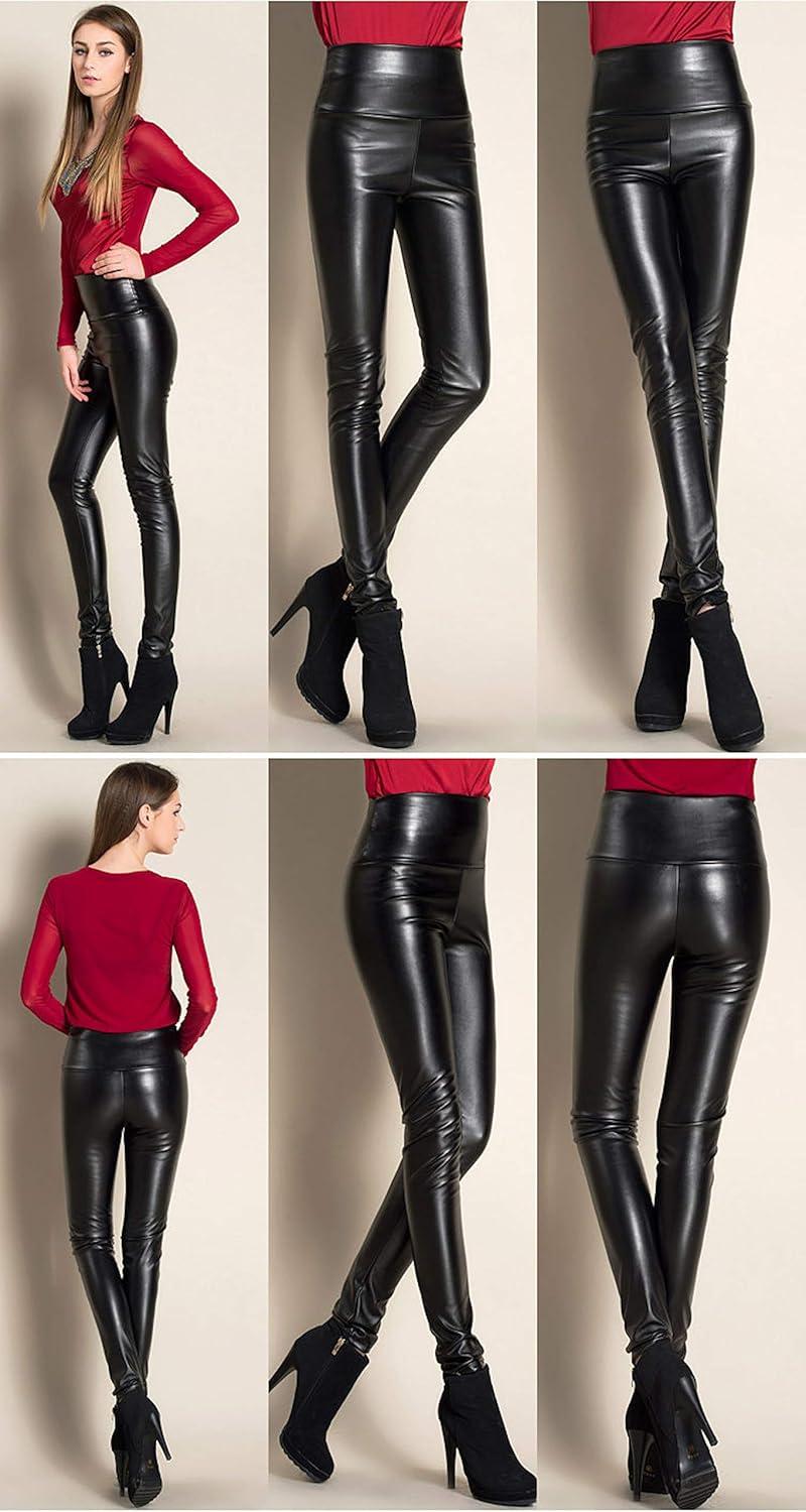 imageWomens Faux Leather Leggings Sexy Full Length Push Up High Waist PantsBlack