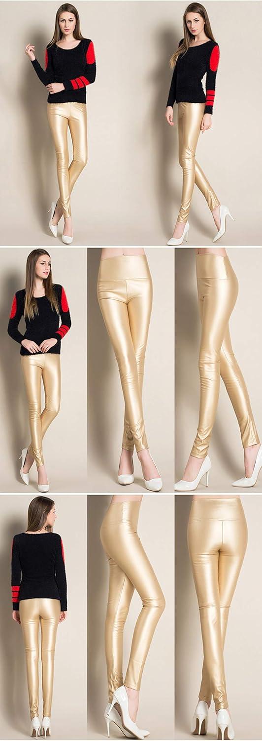 imageWomens Faux Leather Leggings Sexy Full Length Push Up High Waist PantsGold