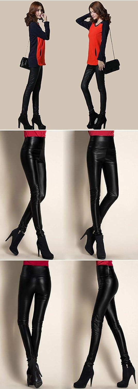 imageWomens Faux Leather Leggings Sexy Full Length Push Up High Waist PantsMatte Black