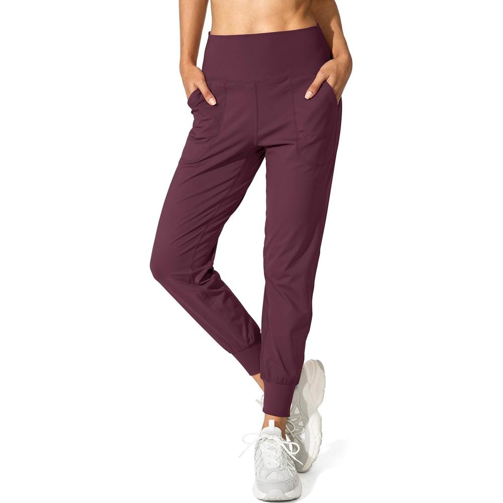 imageG Gradual Womens Joggers High Waisted Yoga Pants with Pockets Loose Leggings for Women Workout Athletic LoungeMaroon
