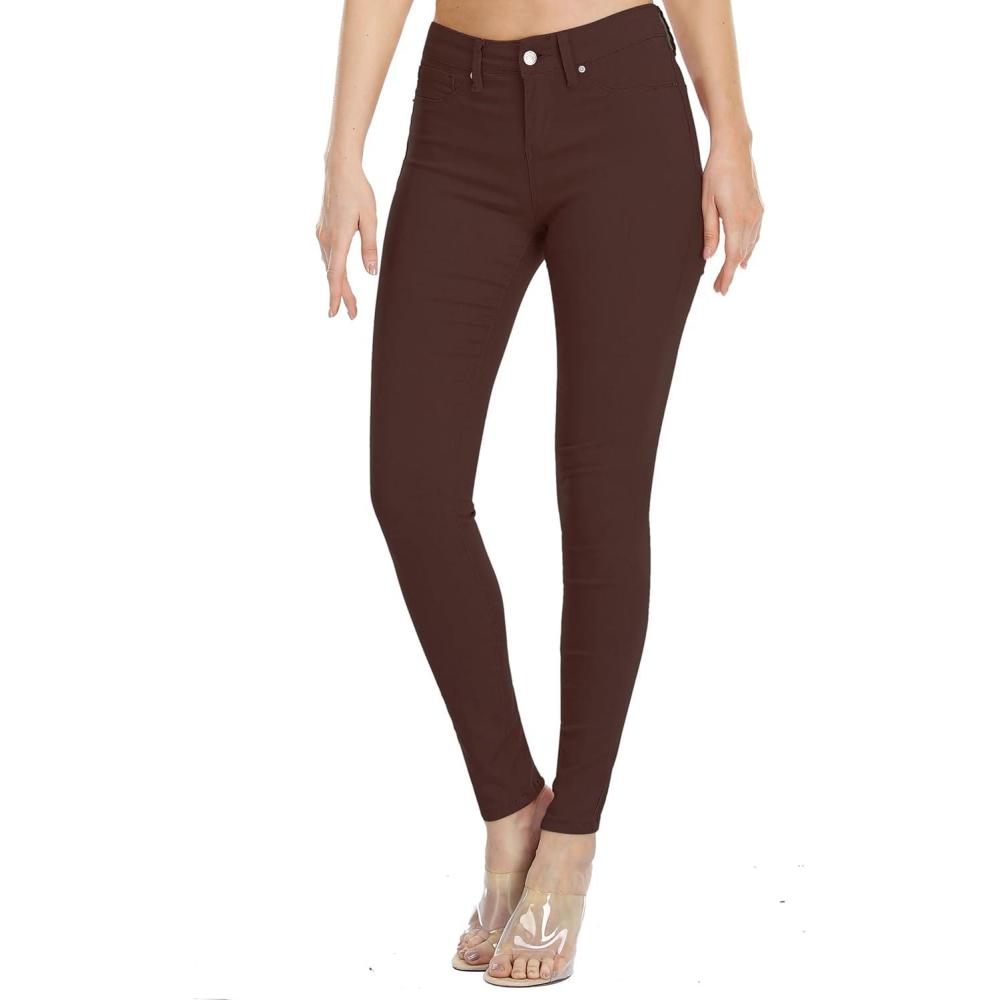 imageWAYRUNZ Womens Hyper Ultra Stretch Comfy Pants Colored MidRise Skinny Jean Juniors Jegging026forever Dark Coffee