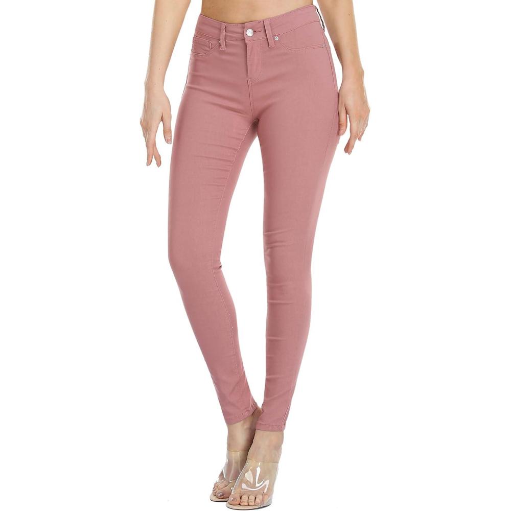 imageWAYRUNZ Womens Hyper Ultra Stretch Comfy Pants Colored MidRise Skinny Jean Juniors Jegging026forever Pink