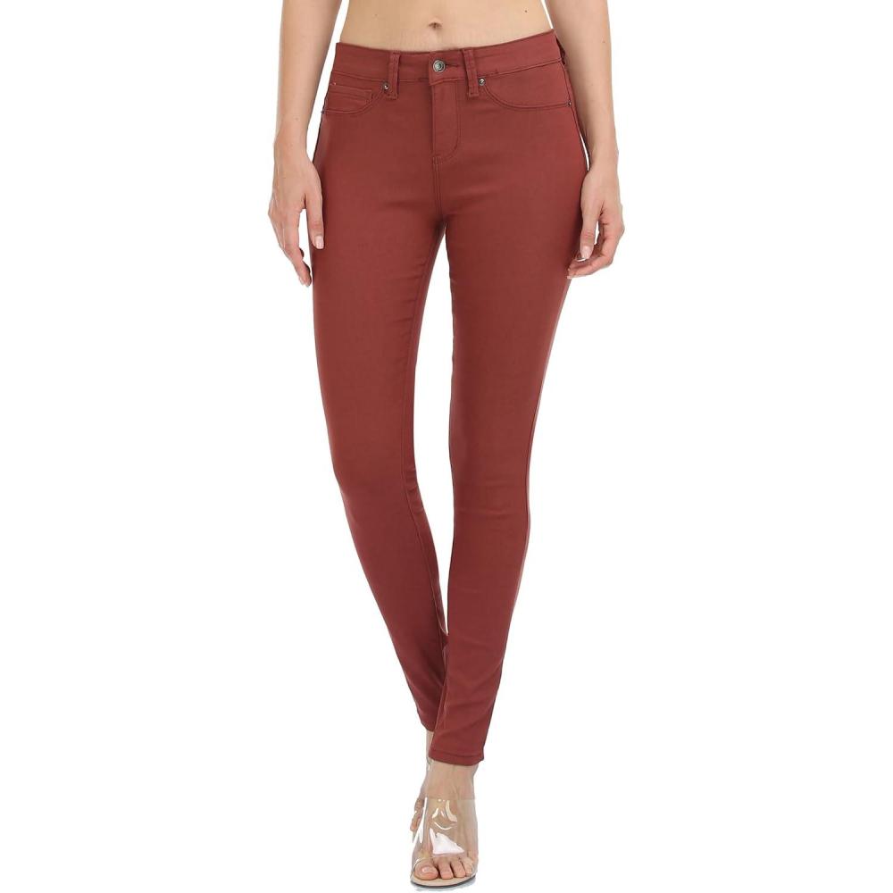 imageWAYRUNZ Womens Hyper Ultra Stretch Comfy Pants Colored MidRise Skinny Jean Juniors Jegging026redwood
