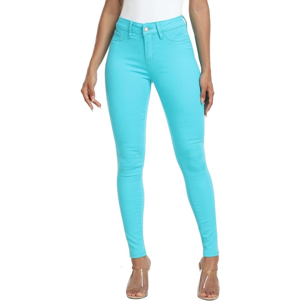 imageWAYRUNZ Womens Hyper Ultra Stretch Comfy Pants Colored MidRise Skinny Jean Juniors Jegging069aqua Blue