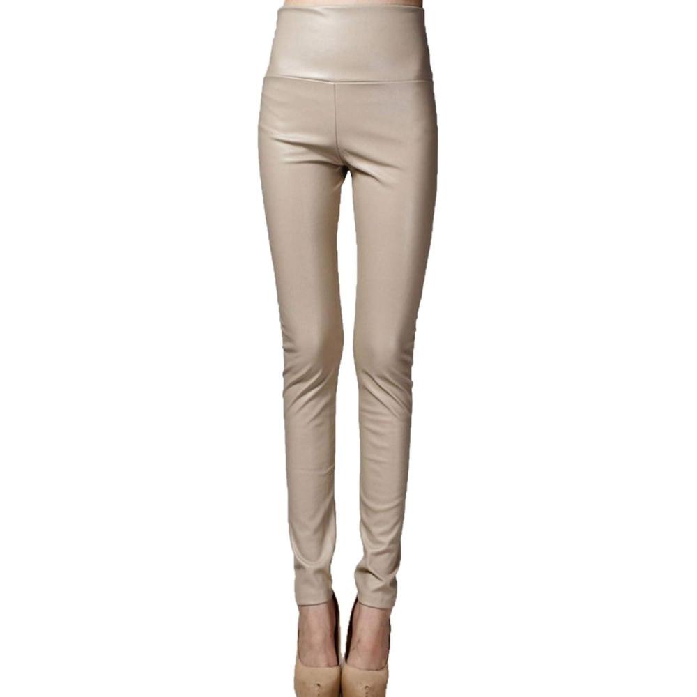imageWomens Faux Leather Leggings Sexy Full Length Push Up High Waist PantsBeige