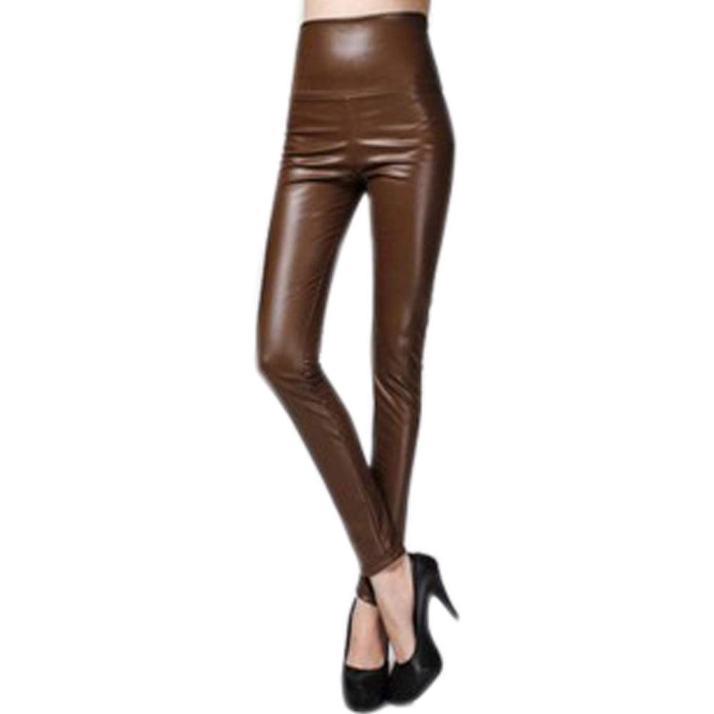 imageWomens Faux Leather Leggings Sexy Full Length Push Up High Waist PantsBrown