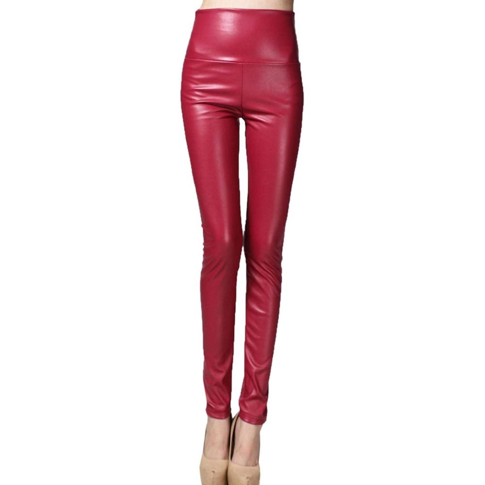 imageWomens Faux Leather Leggings Sexy Full Length Push Up High Waist PantsDark Red