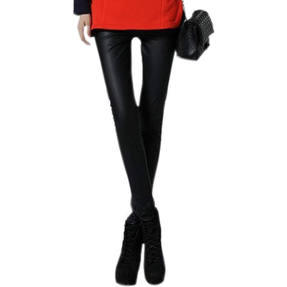 imageWomens Faux Leather Leggings Sexy Full Length Push Up High Waist PantsMatte Black