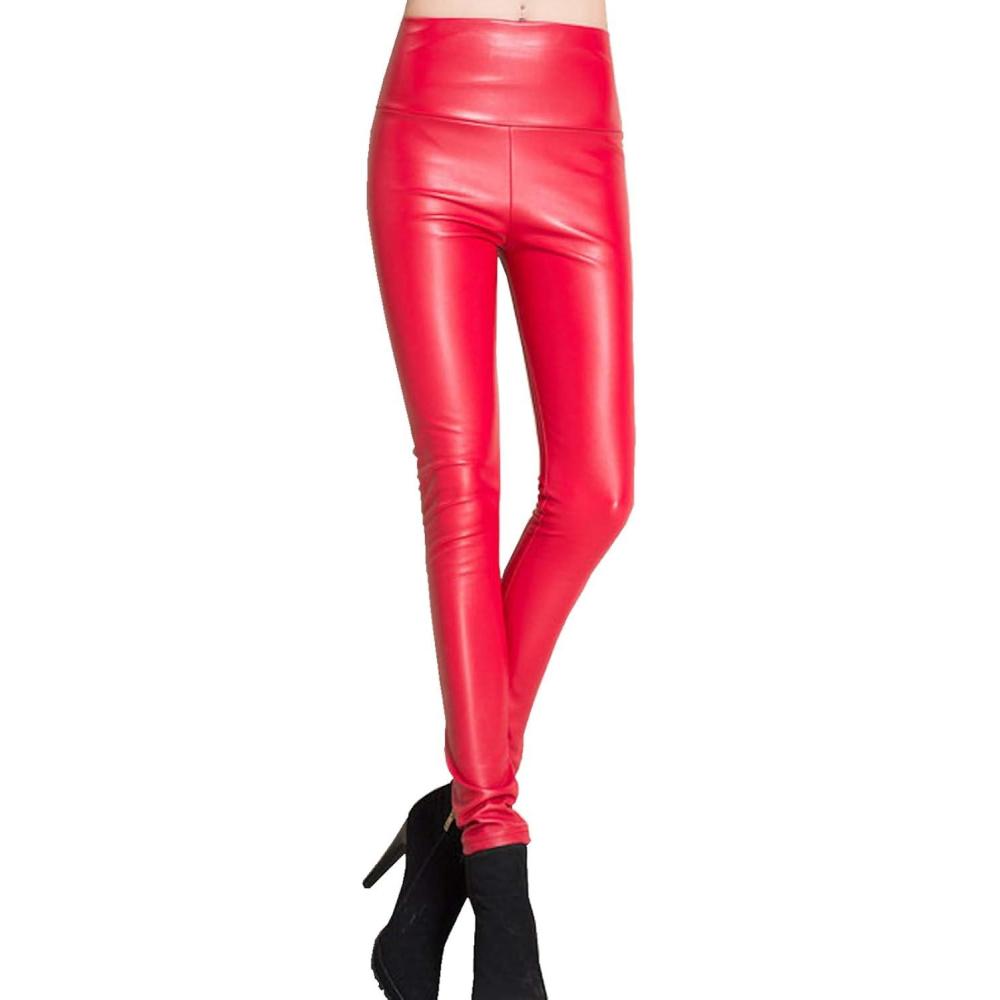 imageWomens Faux Leather Leggings Sexy Full Length Push Up High Waist PantsRed