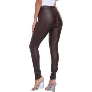 Stretchy Faux Leather Pants PU Coated Legging Juniors for Women(104-dark Coffee)