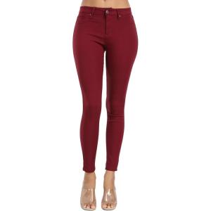 WAYRUNZ Womens Hyper Ultra Stretch Comfy Pants Colored Mid-Rise Skinny Jean Juniors Jegging(026-wine Red)
