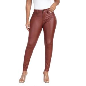 WAYRUNZ Womens Hyper Ultra Stretch Comfy Pants Colored Mid-Rise Skinny Jean Juniors Jegging(053-leather Light Coffee)