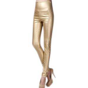Women’s Faux Leather Leggings Sexy Full Length Push Up High Waist Pants(Gold)