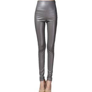 Women’s Faux Leather Leggings Sexy Full Length Push Up High Waist Pants(Grey)
