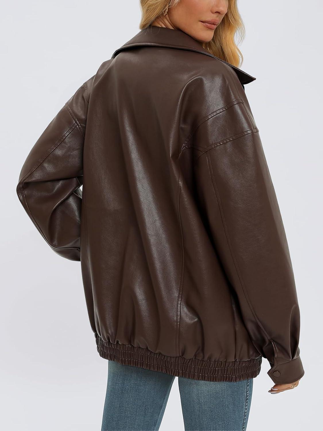 imageAUTOMET Womens Oversized Leather Jackets Faux Suede 2026 Fall Zip Up Motorcycle Coats Blazer Jackets for Women OutfitsBrown