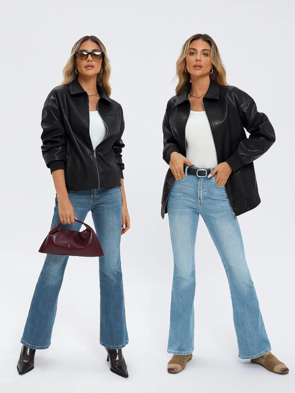 imageAUTOMET Womens Oversized Leather Jackets Zip Up Coats Faux Motorcycle Bomber Outfits Fall Trendy Fashion Winter Clothes 2026Black