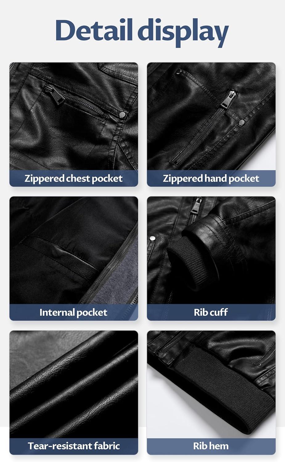 imageCREATMO US Womens Faux Leather Jacket Waterproof Motorcycle Bomber Jacket Vintage PU Moto Biker Coat With Removable HoodBlack