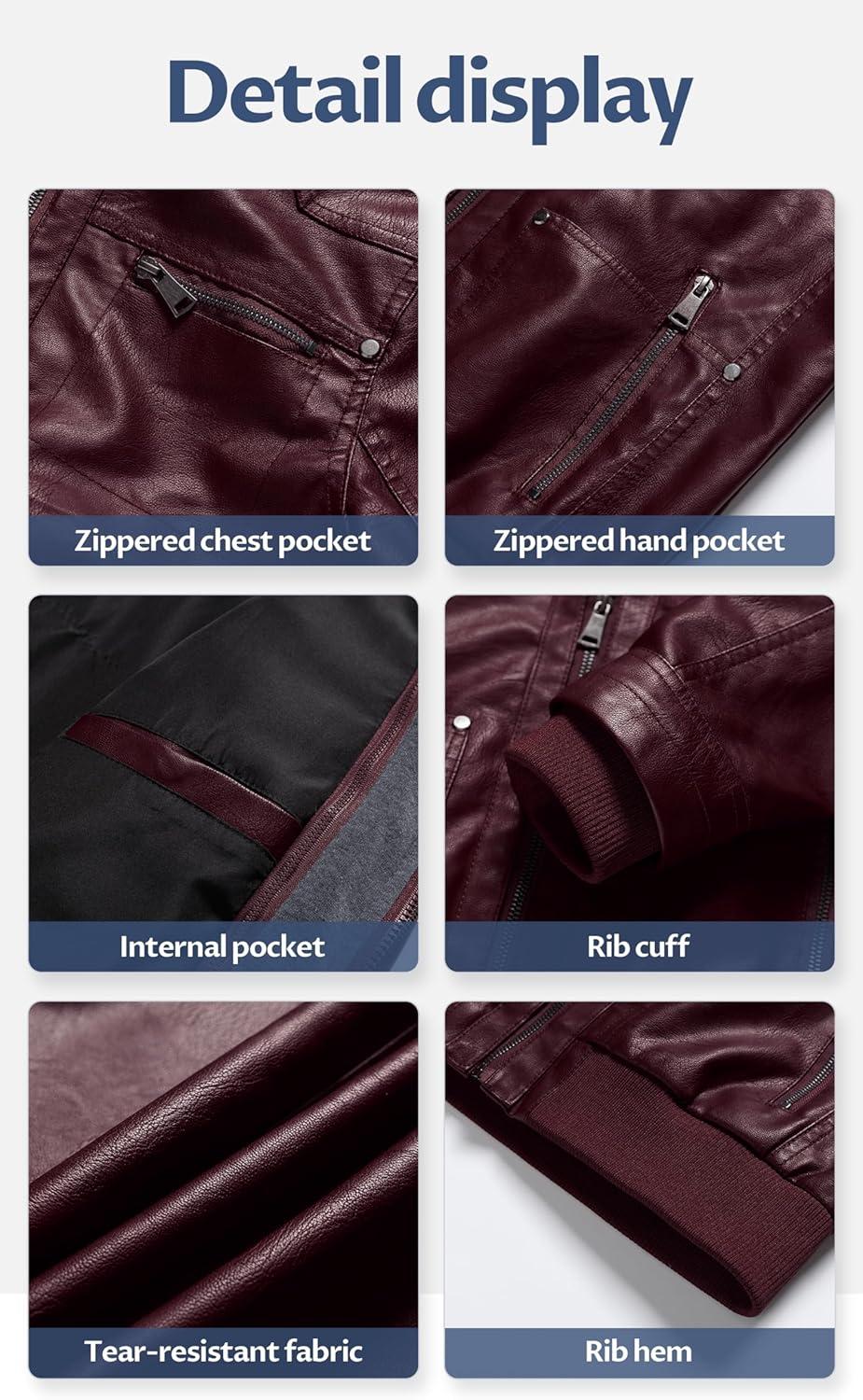 imageCREATMO US Womens Faux Leather Jacket Waterproof Motorcycle Bomber Jacket Vintage PU Moto Biker Coat With Removable HoodBurgundy