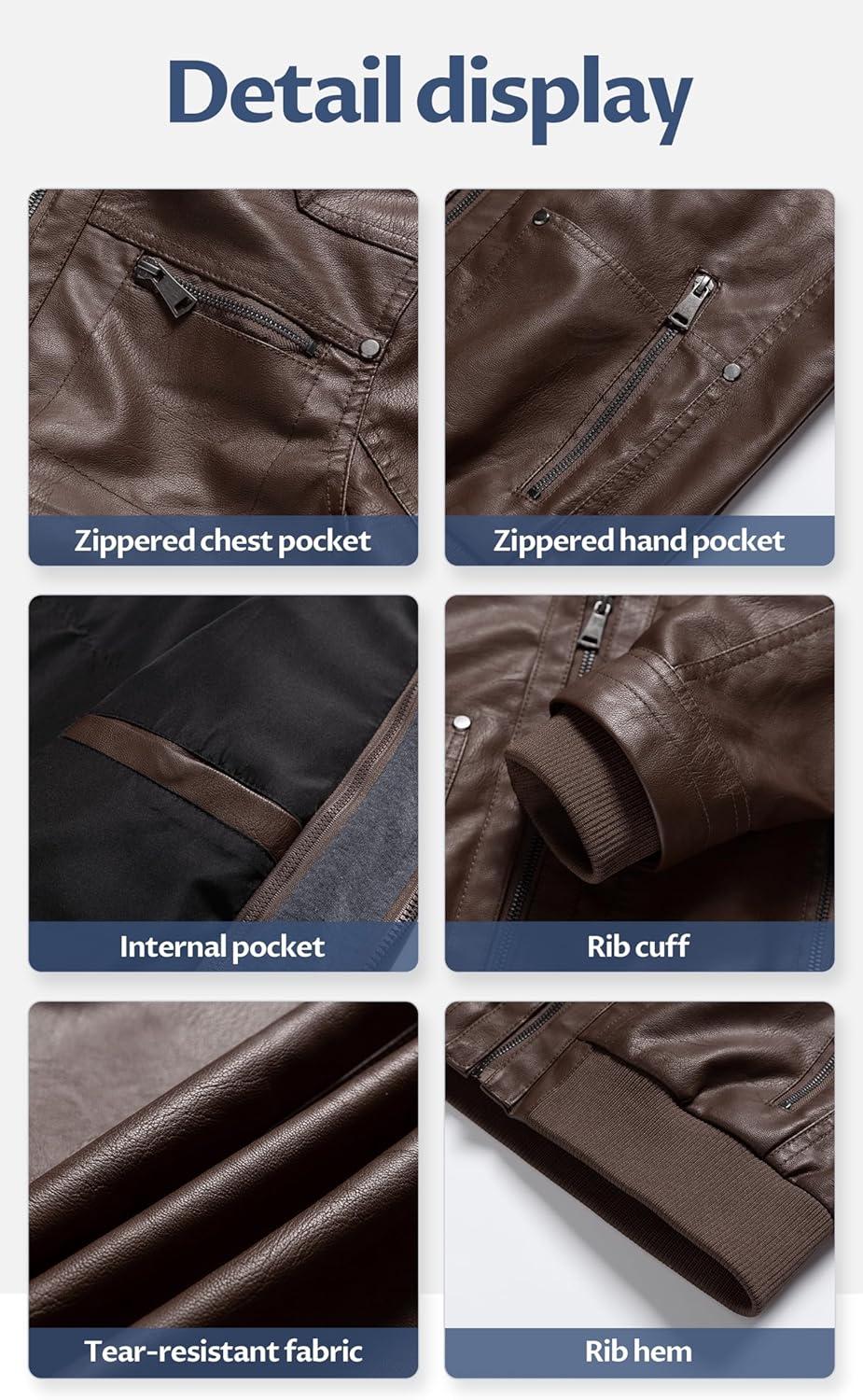 imageCREATMO US Womens Faux Leather Jacket Waterproof Motorcycle Bomber Jacket Vintage PU Moto Biker Coat With Removable HoodCoffee
