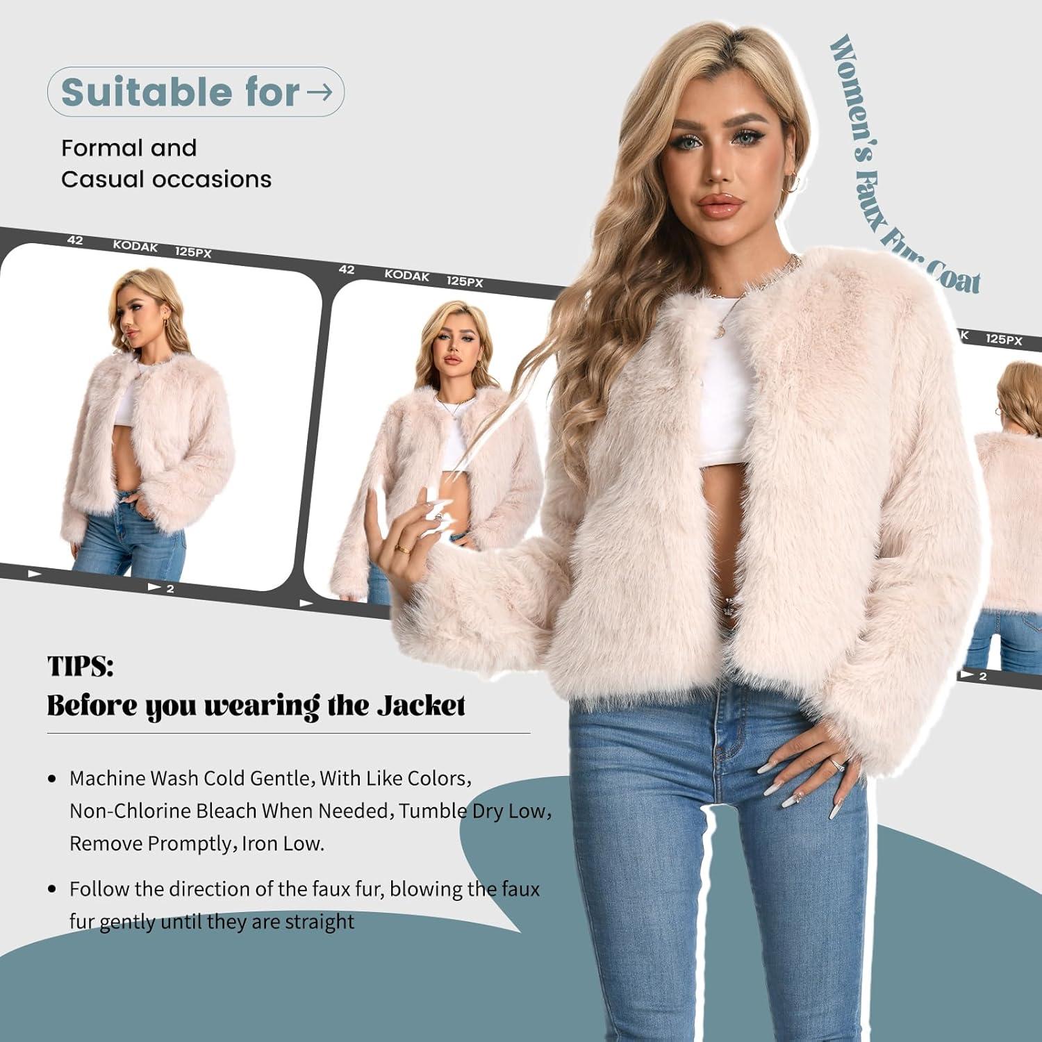 imageFur Coats For Women 2025 Plus Size Faux Fuzzy Jacket Fluffy Long Sleeve Winter Coat with PocketsApricot