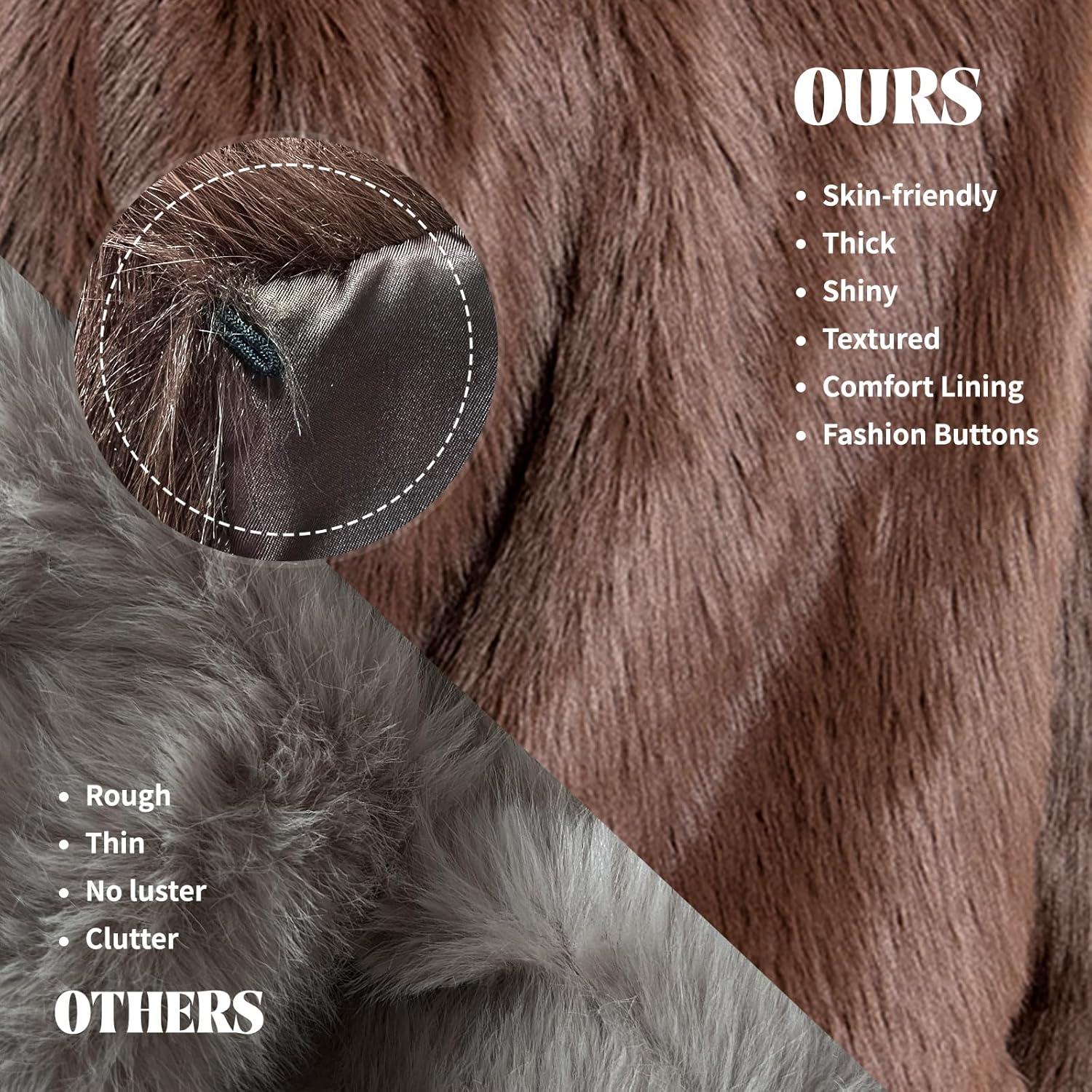 imageFur Coats For Women 2025 Plus Size Faux Fuzzy Jacket Fluffy Long Sleeve Winter Coat with PocketsBrown