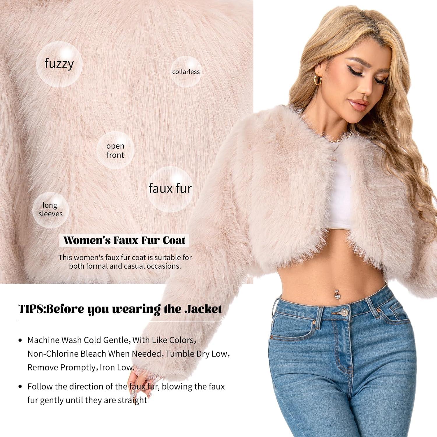 imageFur Coats For WomenPlus Size Cropped Faux Fuzzy Jacket Fluffy Fall CoatApricot