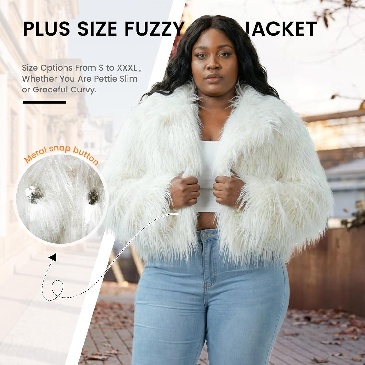 imageFur Coats For WomenPlus Size Cropped Faux Fuzzy Jacket Fluffy Fall CoatWhite Tasselssuit