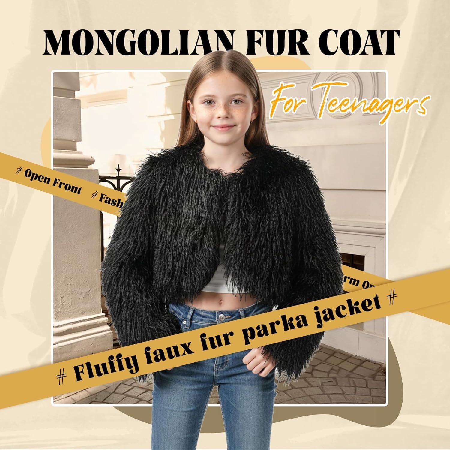 imageFur Coats For WomenPlus Size Cropped Mongolian Faux Fuzzy Jacket Fluffy Fall CoatBlack