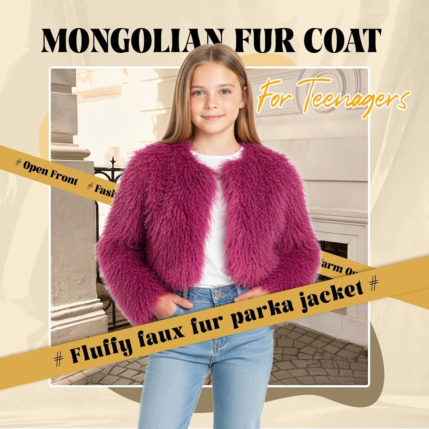 imageFur Coats For WomenPlus Size Cropped Mongolian Faux Fuzzy Jacket Fluffy Fall CoatPink