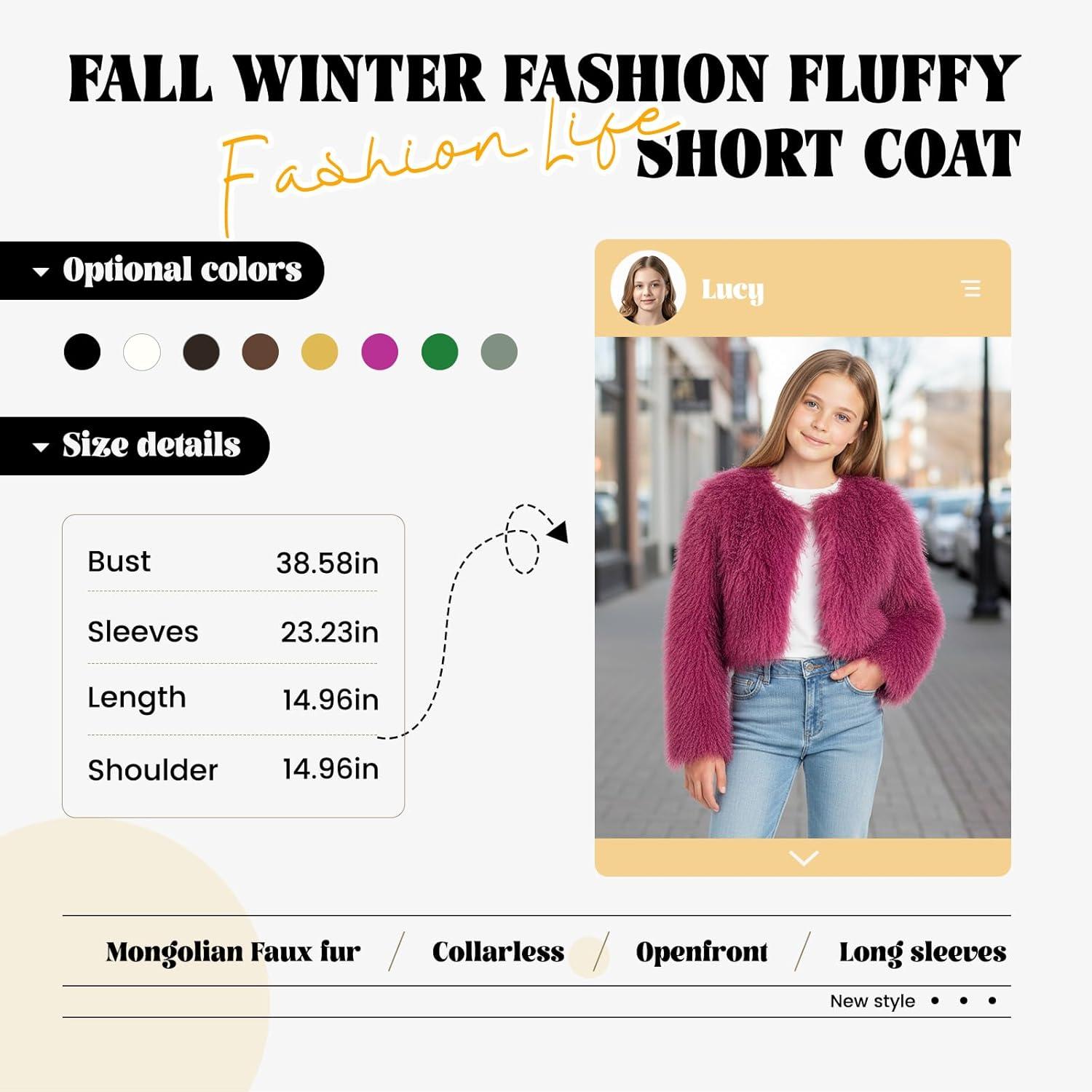 imageFur Coats For WomenPlus Size Cropped Mongolian Faux Fuzzy Jacket Fluffy Fall CoatPink