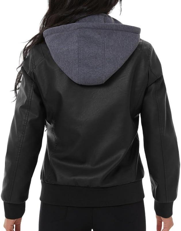 imageGGleaf Womens Faux Leather Jacket Waterproof Motorcycle Bomber Jacket Vintage PU Moto Biker CoatBlack