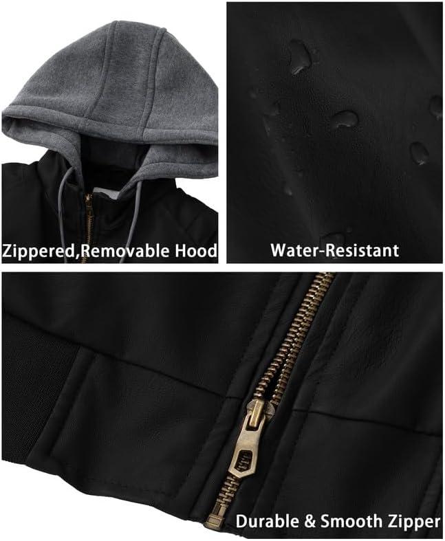 imageGGleaf Womens Faux Leather Jacket Waterproof Motorcycle Bomber Jacket Vintage PU Moto Biker CoatBlack