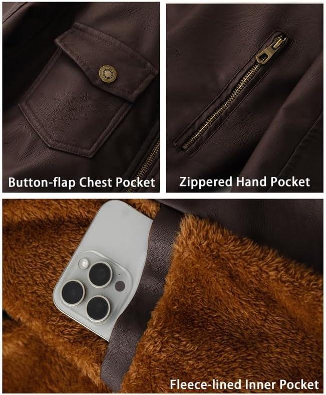 imageGGleaf Womens Faux Leather Jacket Waterproof Motorcycle Bomber Jacket Vintage PU Moto Biker CoatCoffee
