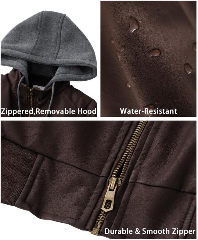imageGGleaf Womens Faux Leather Jacket Waterproof Motorcycle Bomber Jacket Vintage PU Moto Biker CoatCoffee