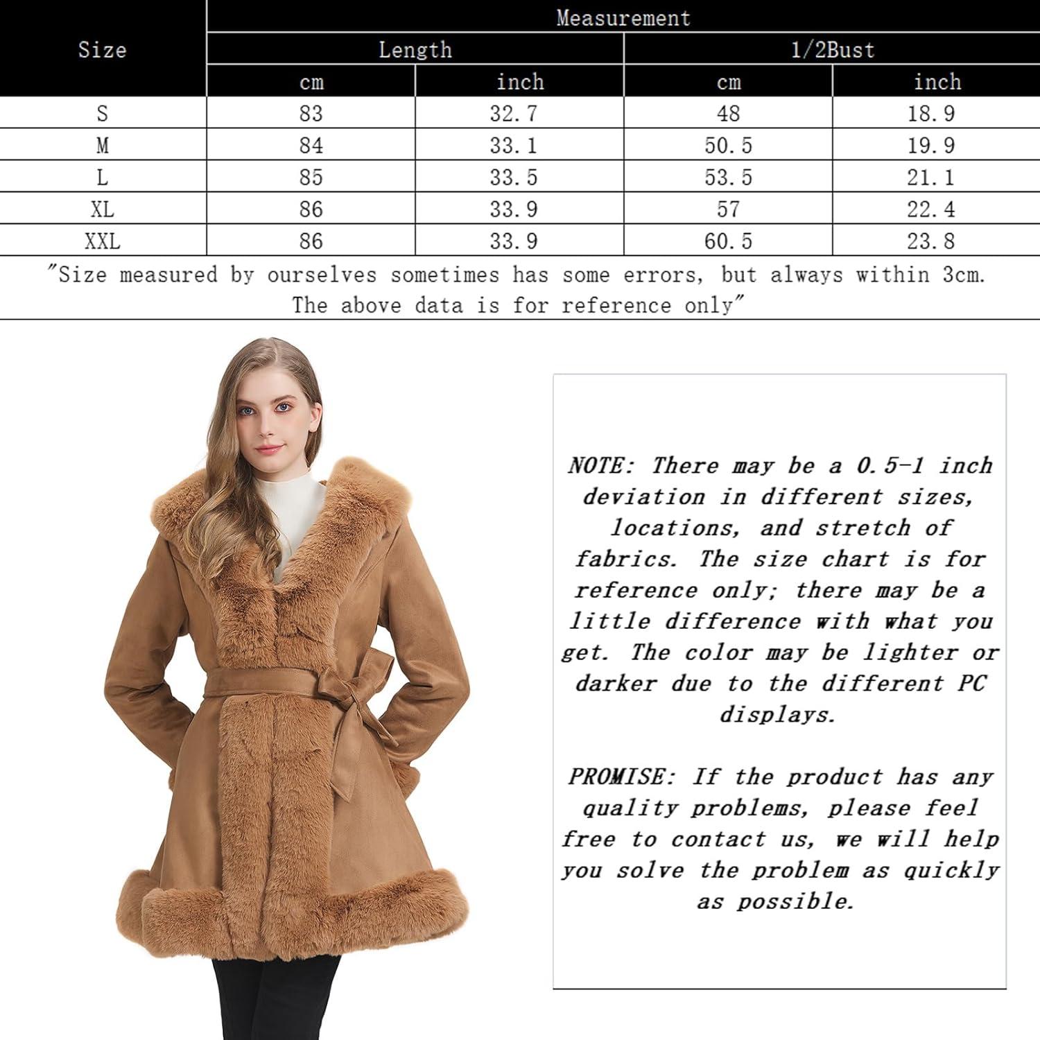 imageGRAN ORIENTE Suede Jacket for Women with Faux Fur CollarLong Sleeve Warm Winter Parka Coat with Belt OuterwearBeige