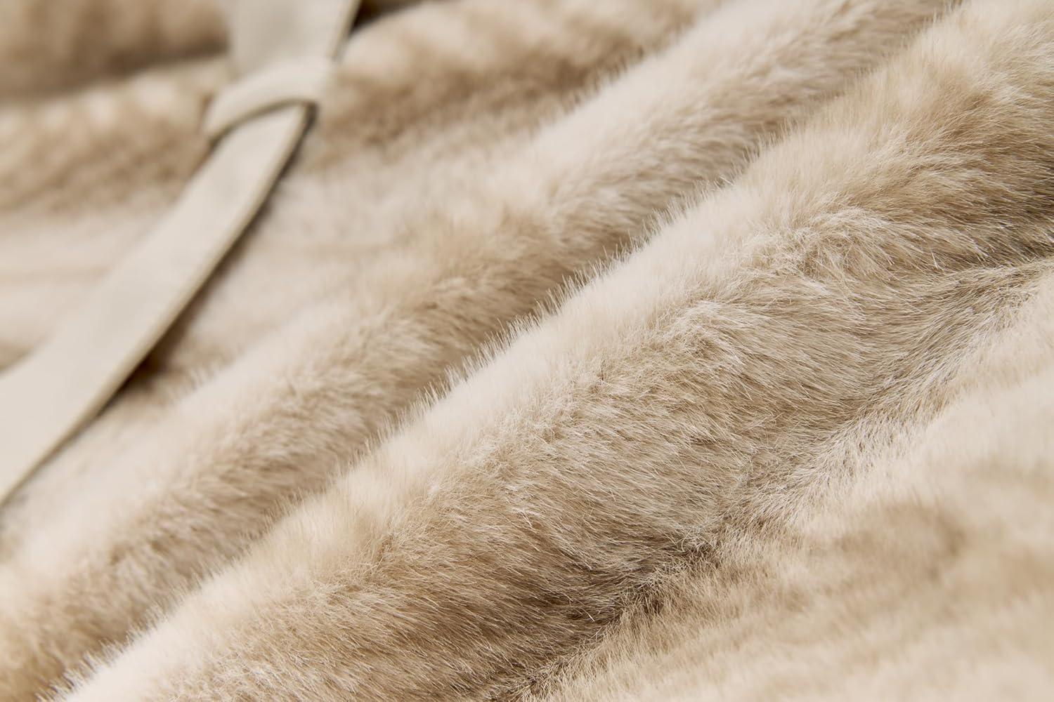 imageGRAN ORIENTE Womens Belted Winter Faux Fur Coats Cropped Fuzzy Cuff Furry Zipper Up Warm Jackets OutwearBeige Belted