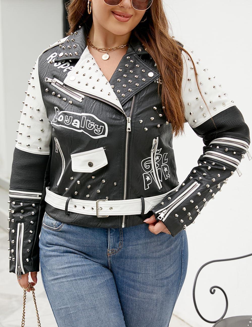 imageGeschallino Womens Faux Leather Jacket Plus Size Fall Motorcycle Biker Clothes Outfits Short Fashion PU Coat 1X5XBlack