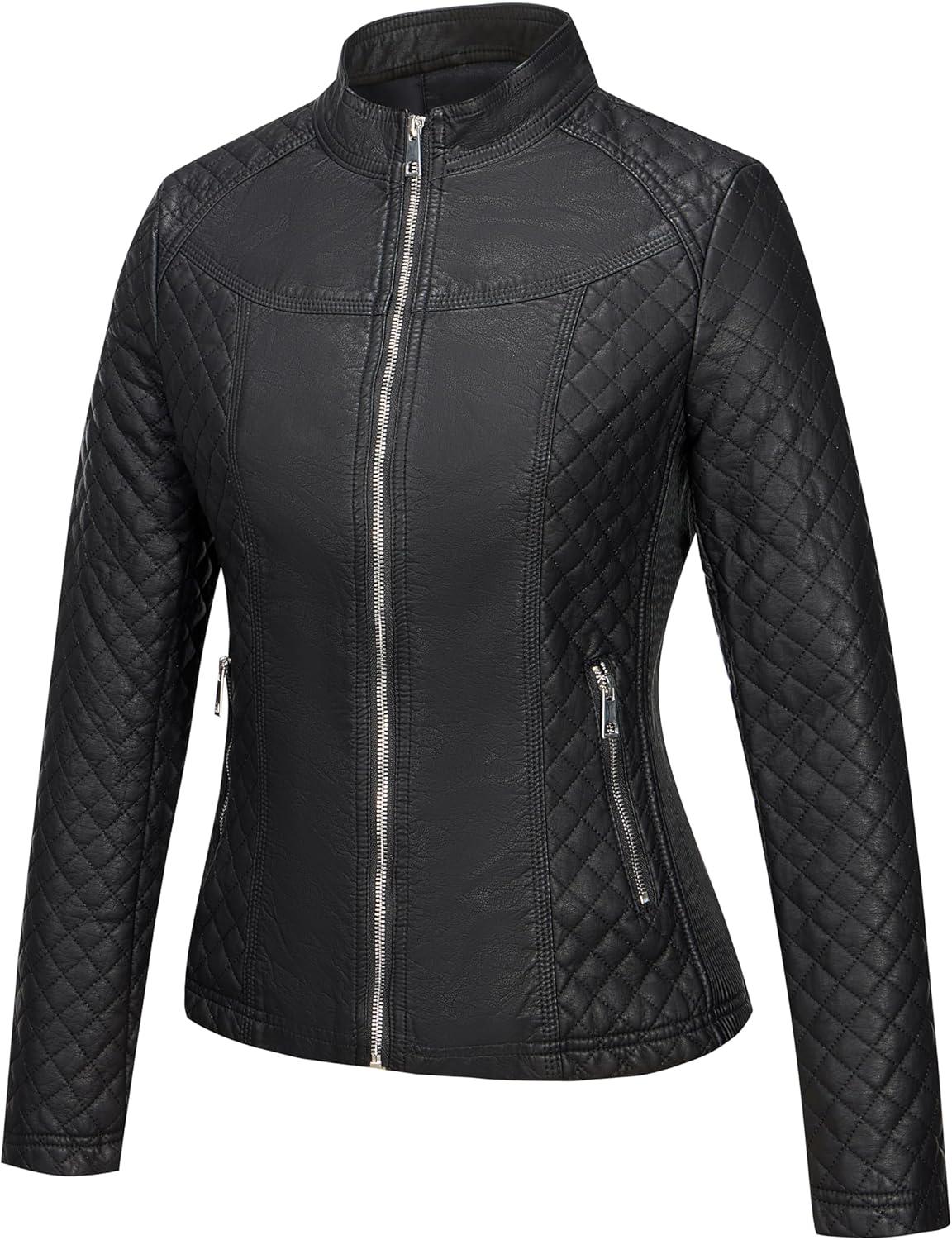 imageGeschallino Womens Faux Leather Jacket Plus Size Fall Motorcycle Biker Clothes Outfits Short Fashion PU Coat 1X5XBlack Coat