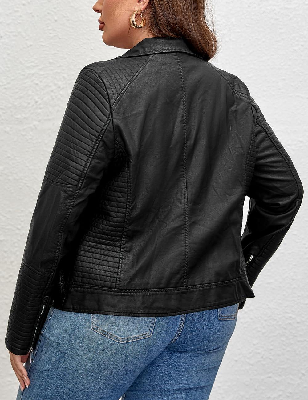 imageGeschallino Womens Faux Leather Jacket Plus Size Fall Motorcycle Biker Clothes Outfits Short Fashion PU Coat 1X5XDeep Black