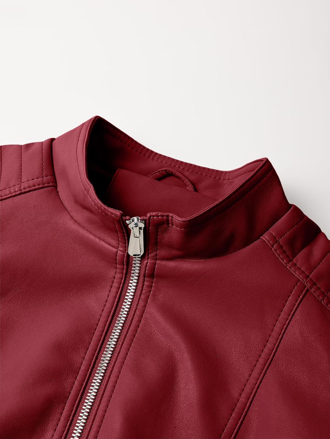 imageGeschallino Womens Faux Leather Jacket Plus Size Fall Motorcycle Biker Clothes Outfits Short Fashion PU Coat 1X5XRed