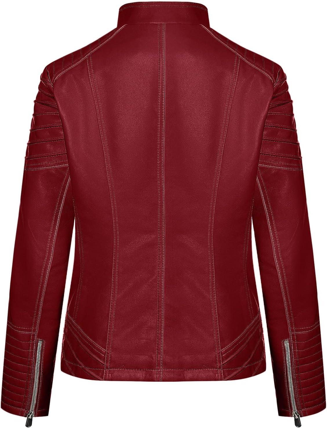 imageGeschallino Womens Faux Leather Jacket Plus Size Fall Motorcycle Biker Clothes Outfits Short Fashion PU Coat 1X5XRed