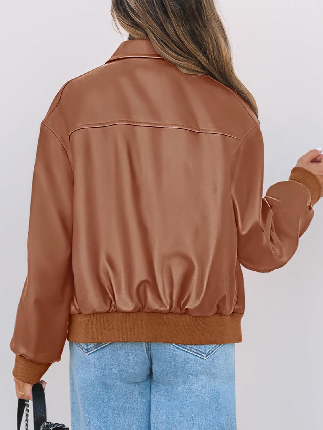 imageMEROKEETY Womens Winter Spring Oversized Faux Leather Jacket 2026 Fall Zip Up Motorcycle Coats Fashion Outfits ClothesCaramel