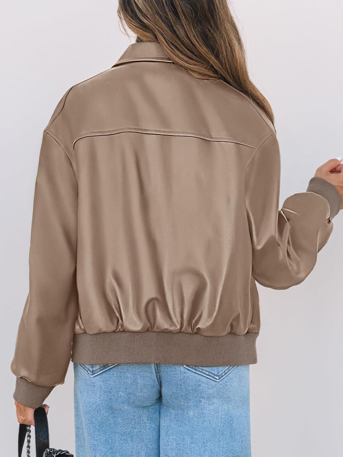 imageMEROKEETY Womens Winter Spring Oversized Faux Leather Jacket 2026 Fall Zip Up Motorcycle Coats Fashion Outfits ClothesKhaki