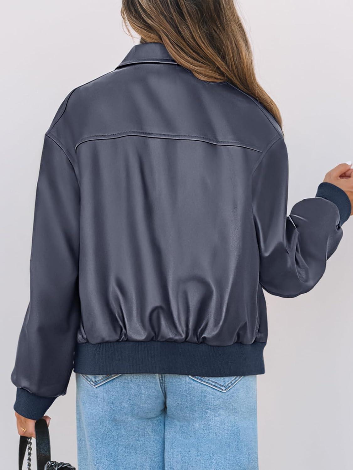 imageMEROKEETY Womens Winter Spring Oversized Faux Leather Jacket 2026 Fall Zip Up Motorcycle Coats Fashion Outfits ClothesNavy