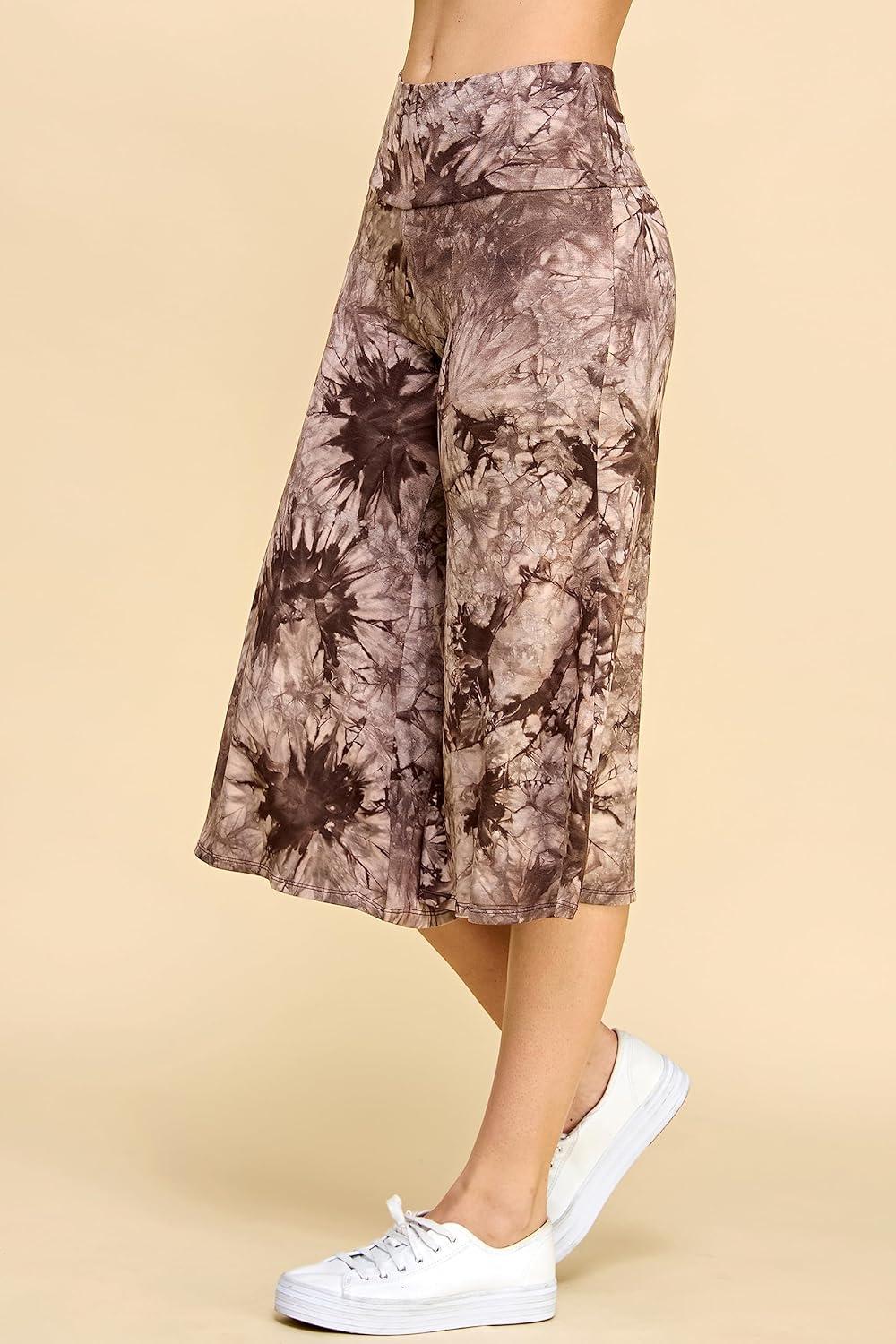 imageMade By Johnny Womens High Elastic Waistband Wide Leg Palazzo Culotte Gaucho Capri Pants S5XLWb2387brown