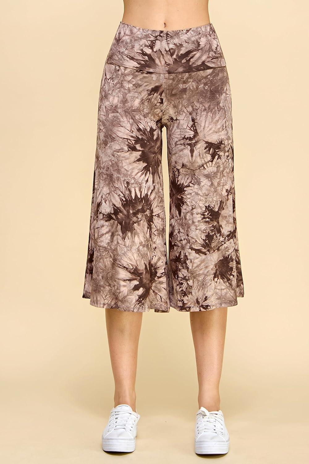 imageMade By Johnny Womens High Elastic Waistband Wide Leg Palazzo Culotte Gaucho Capri Pants S5XLWb2387brown