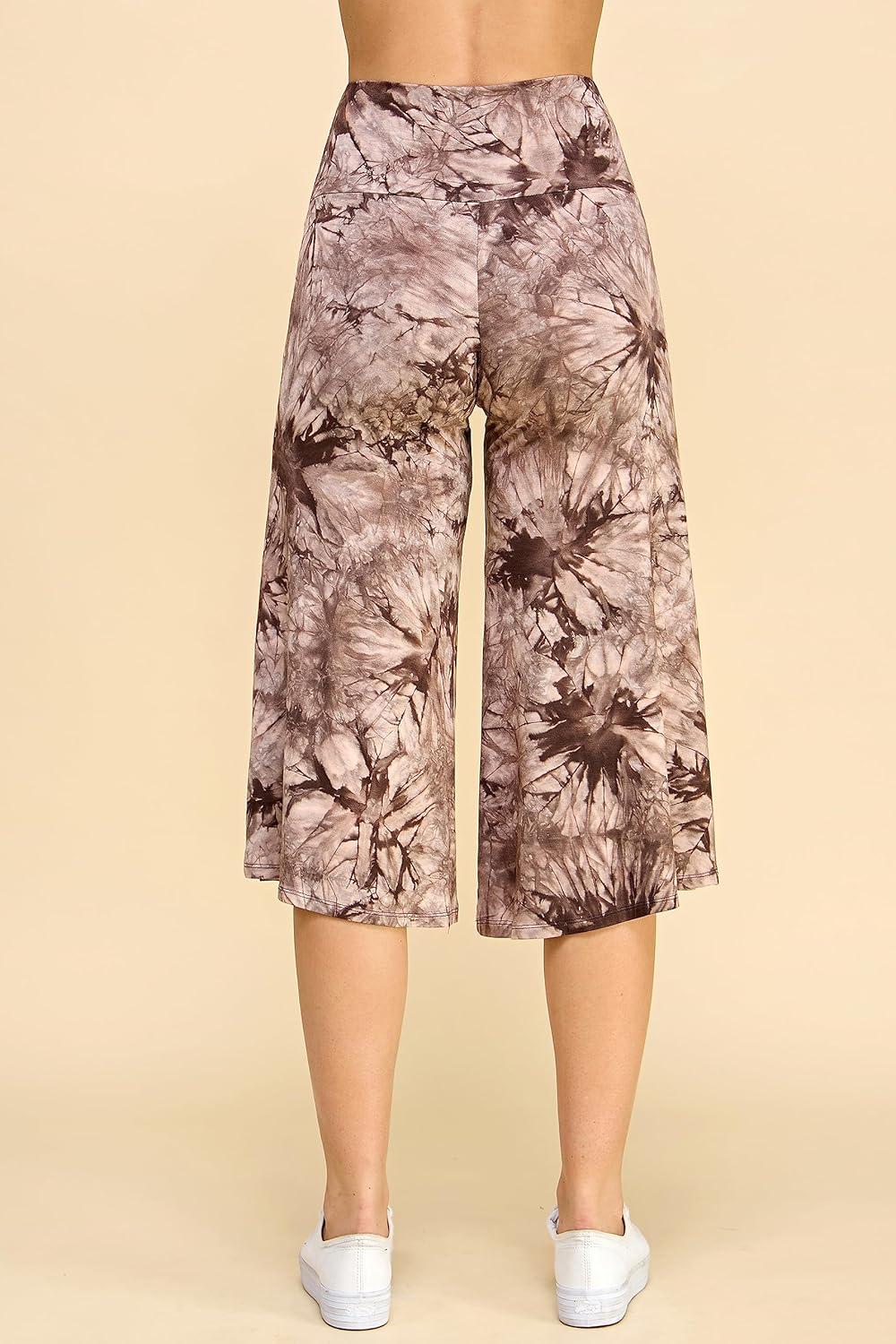 imageMade By Johnny Womens High Elastic Waistband Wide Leg Palazzo Culotte Gaucho Capri Pants S5XLWb2387brown